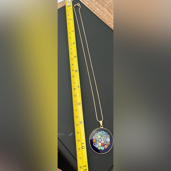 14k Italy Gold Necklace with Colorful Murano Glass Floral Pendant - Picture 4 of 8